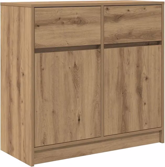 Credenza artigianale in rovere color marrone con cassetto, ideale per soggiorno o sala da pranzo, L: 80 cm, P: 34 cm, H: 76 cm – 1