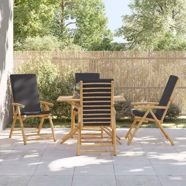 Sedie da Giardino Reclinabili 4 pz Cuscini Grigio Scuro Bambù 3208929