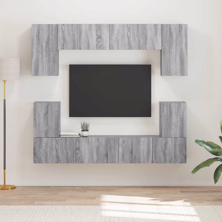 Set mobile TV moderno vidaXL da 5 pezzi in legno MDF Grigio Sonoma opaco