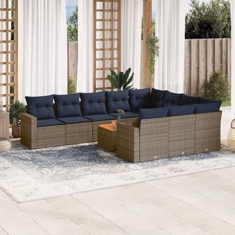 Maison Exclusive - Set Divani da Giardino 11 pz con Cuscini in Polyrattan Grigio