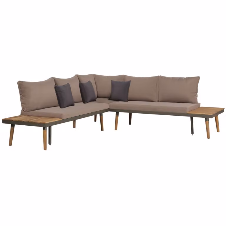 set salotto da giardino 4 pezzi con cuscini in legno massiccio marrone acacia