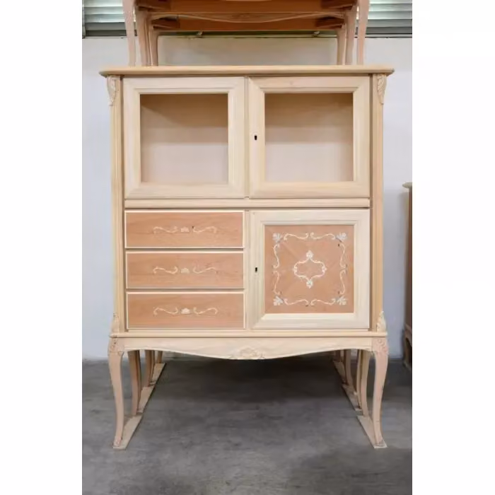 Mobile bar vetrina classica in legno grezzo Mobili 2G L/P/H: 111 x 44 x 145 cm – 1