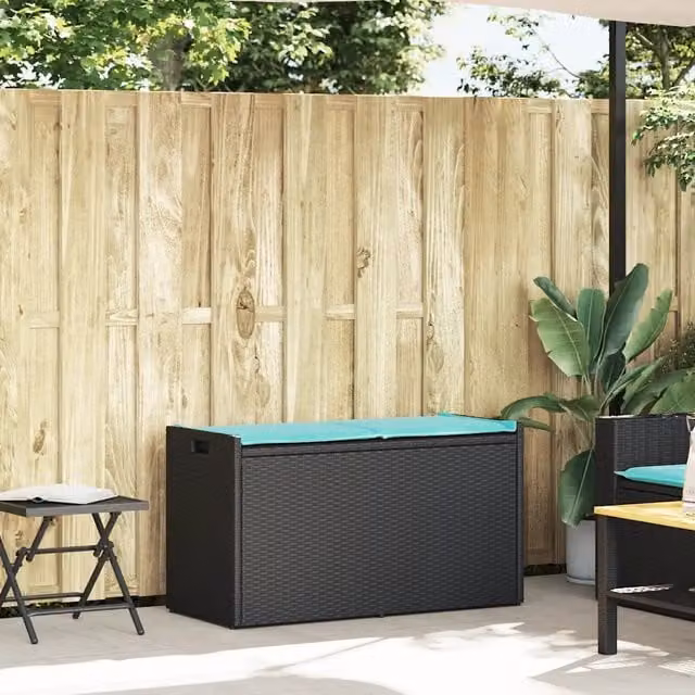Cassapanca da Esterno con Cuscino Nera 100 cm in Polyrattan 4104068