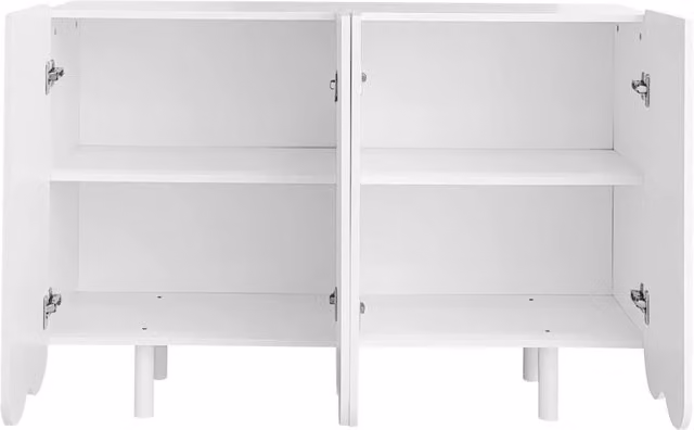 Sideboard bianco in MDF con intagli a goccia e cerniere ammortizzate, 120x80,8x37,5 cm
