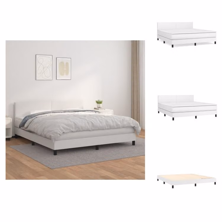 vidaXL Letto a molle con materasso bianco 160x200 cm in Pelle finta - Letti & strutture letto