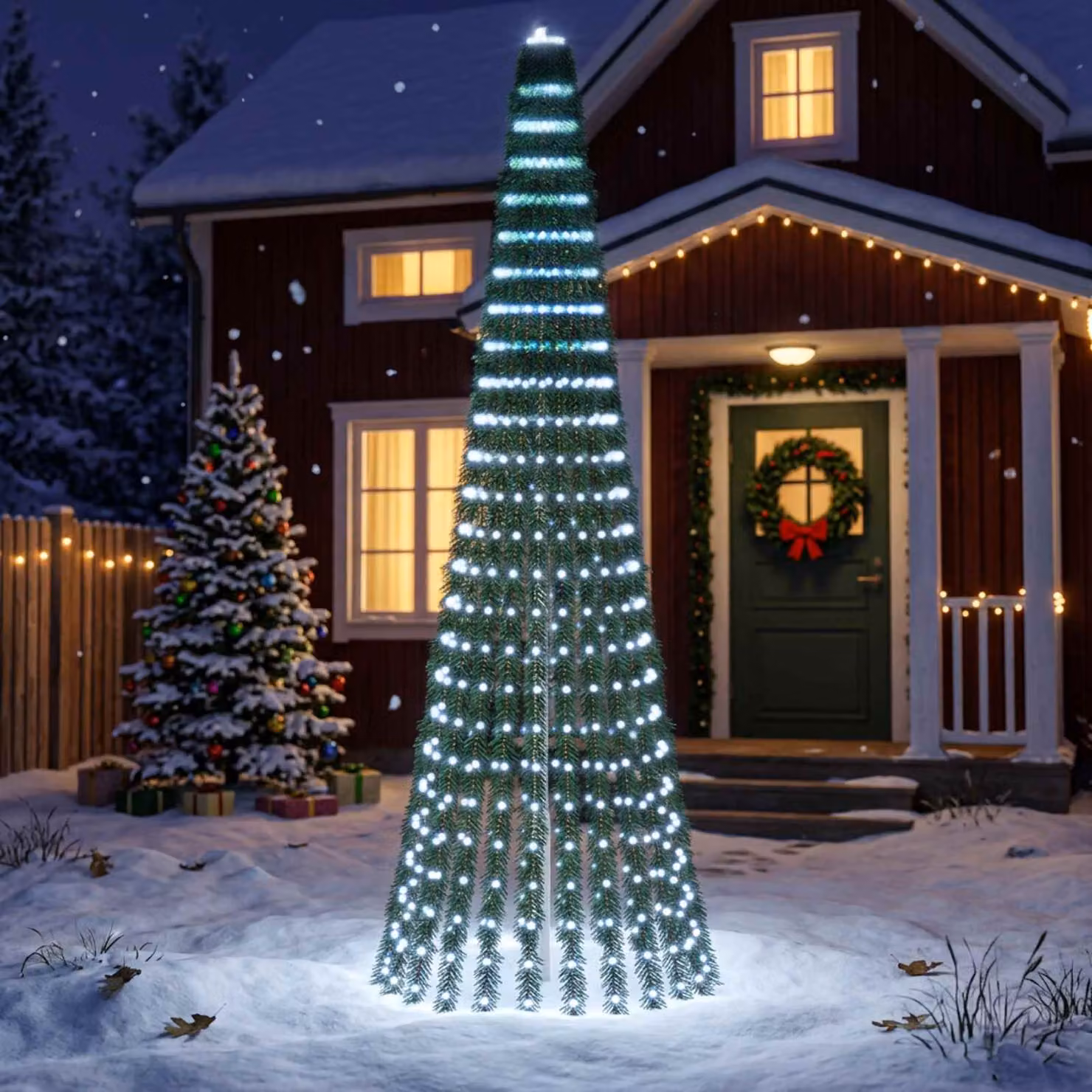 vidaXL Albero di Natale LED 270 cm 648 LED Bianco freddo Acciaio Verde