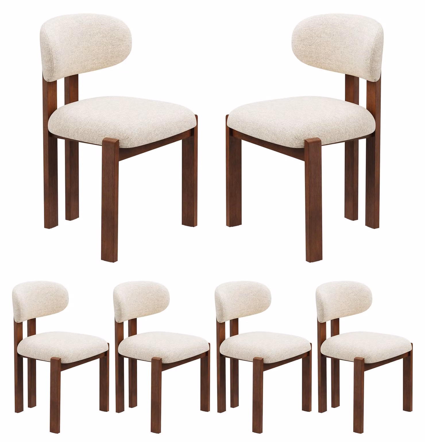 Set di 6 sedie da pranzo in tessuto chenille, struttura in legno massello color marrone, seduta confortevole, stile nordico, colore beige