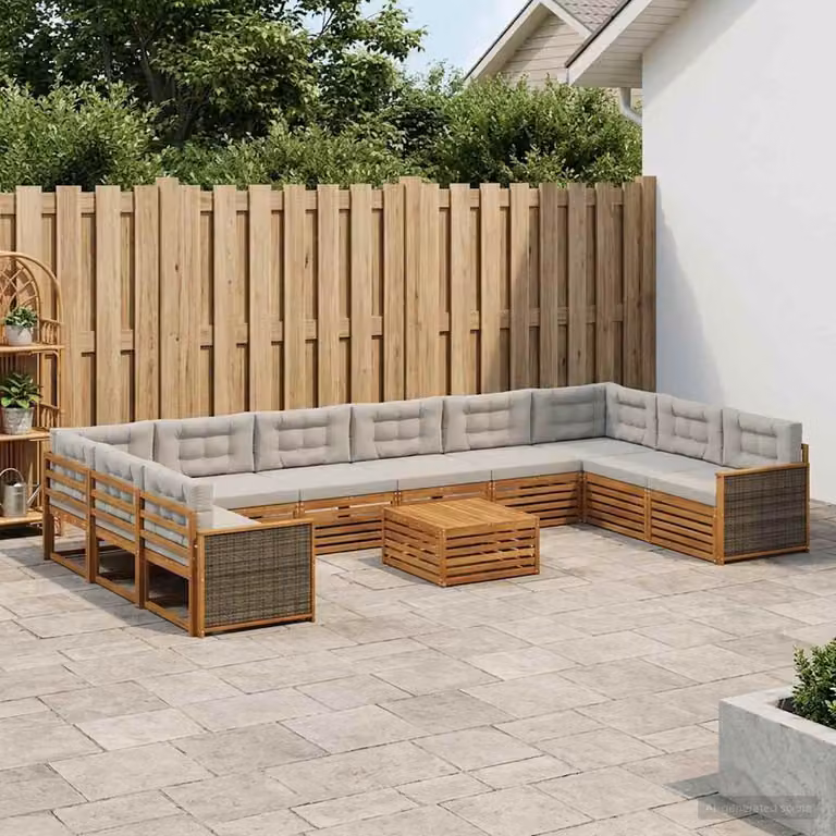 Set di divani da giardino vidaXL 11 pezzi in legno di acacia, colore Naturale e Grigio Chiaro