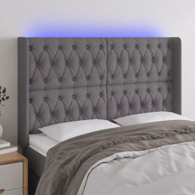 Testiera con LED e porta USB vidaXL in tessuto grigio, L: 163 cm, P: 16 cm, H: 118-128 cm – 1