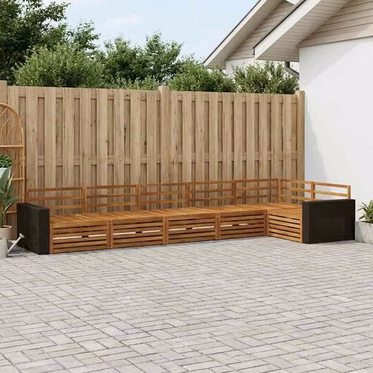 Set di divani da esterno vidaXL 6 pz in legno di acacia massello marrone con cuscini, configurazione a L con orientamento destro per giardino e terrazza
