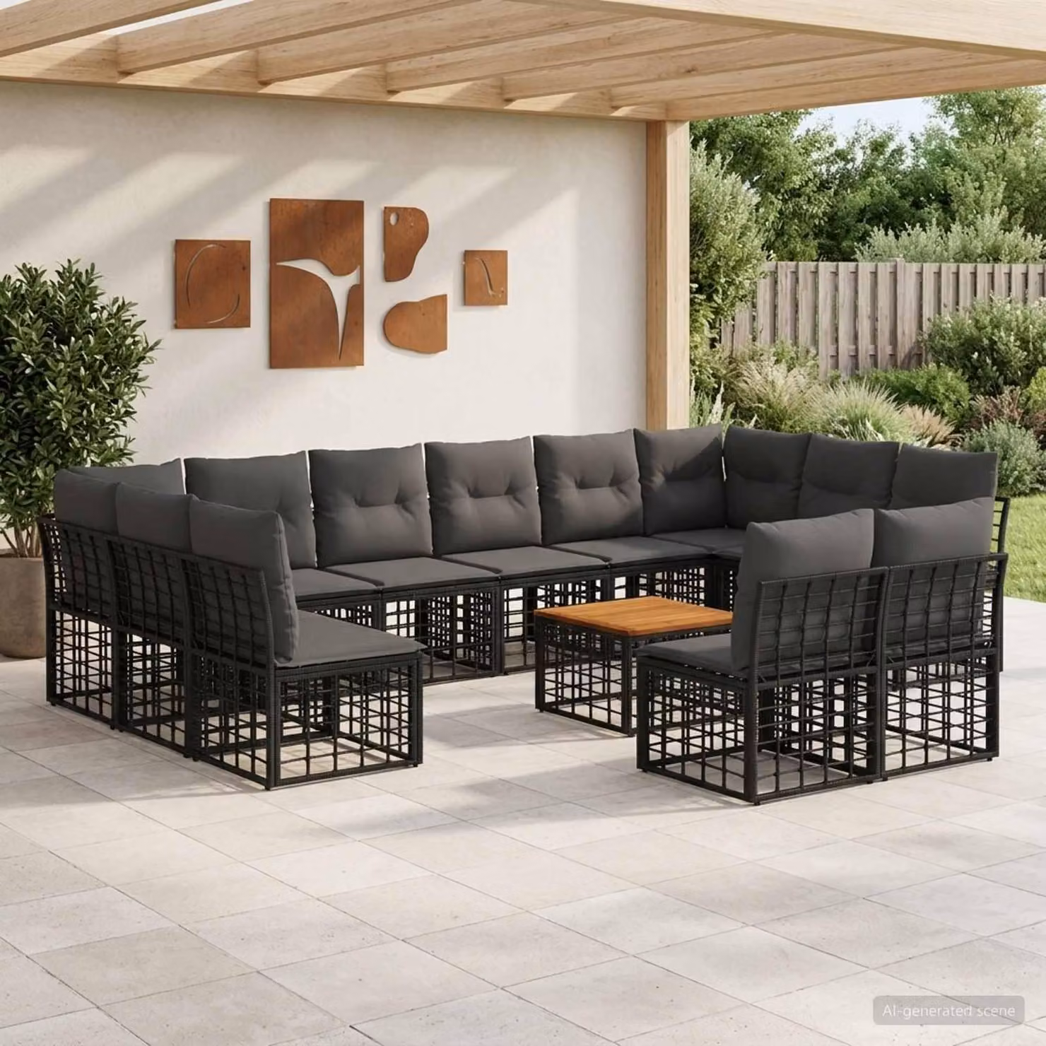 Maison Exclusive - Set da esterno per divano, 13 pezzi, colore nero e grigio scuro, realizzato in poliestere
