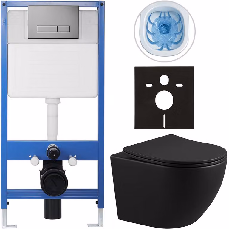 CERANO - Set completo per WC da incasso Lite/Verde - nero opaco - pulsante WC Slim, grigio scuro - installazione a parete/cartongesso - 49x36 cm