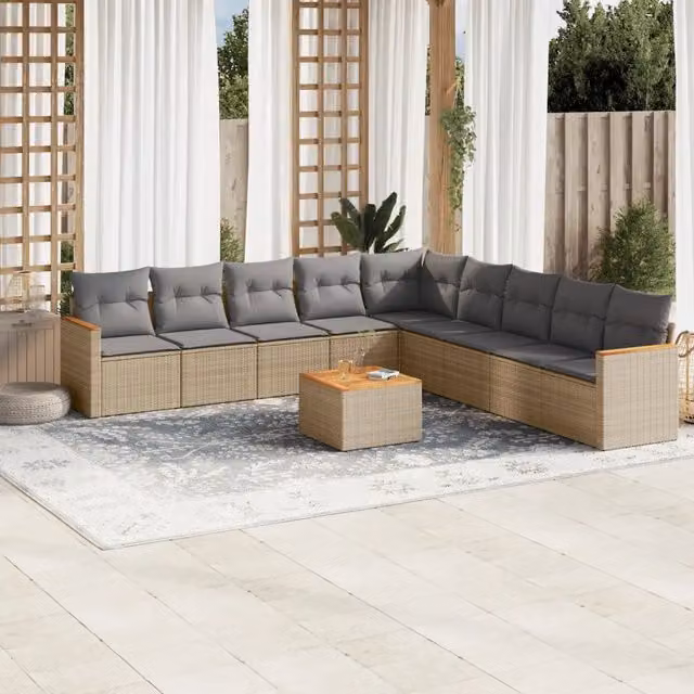Set Divano da Giardino 10 pz con Cuscini Beige in Polyrattan 3258468