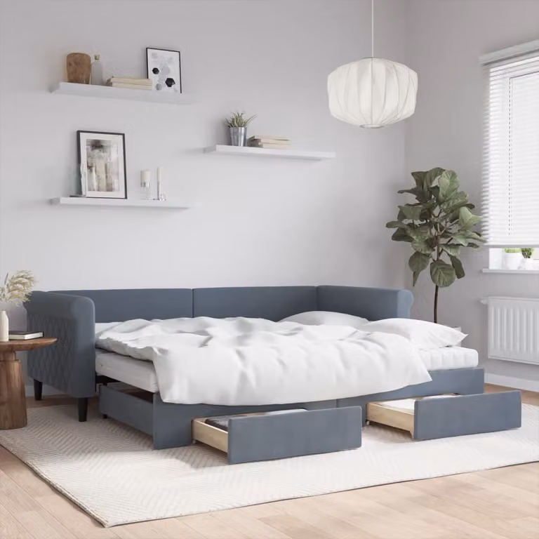 vidaXL Divano Letto con Cassetti in Velluto Grigio L/P/H: 229 x 90 x 68 cm