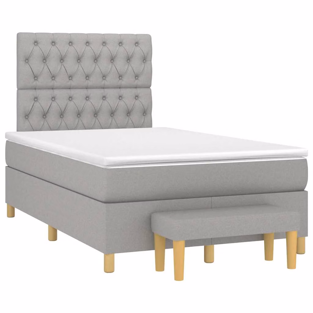 vidaXL Giroletto a Molle con Materasso Ibrido in Tessuto Grigio e Bianco L/P/H: 120 x 200 x 123 cm