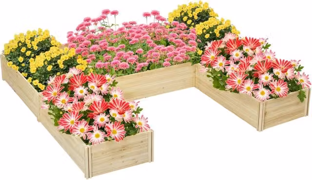 Set di 5 Fioriere da Giardino XYLO in Legno di Abete Marrone e Beige L/P/H: 230 x 230 x 28 cm