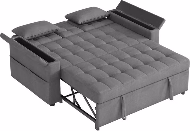 Divano letto a 2 posti con schienale reclinabile e contenitore; 159 cm; grigio