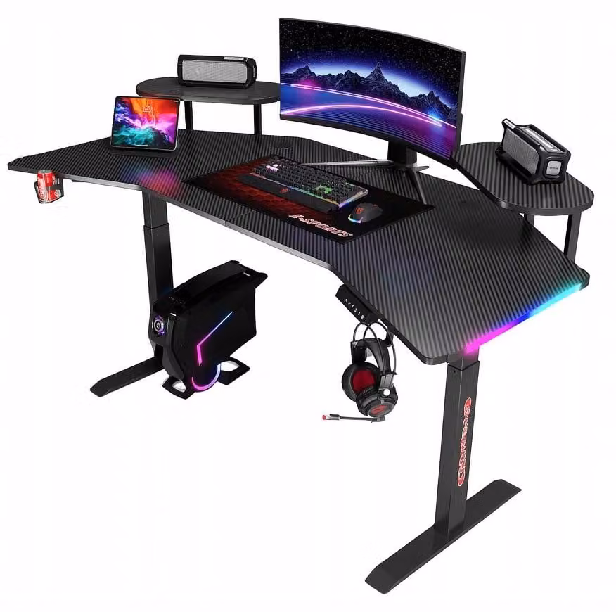 Scrivania - Scrivania da gaming 160x60x75 cm - Scrivania nera - Scrivania con luci LED - Regolabile in altezza