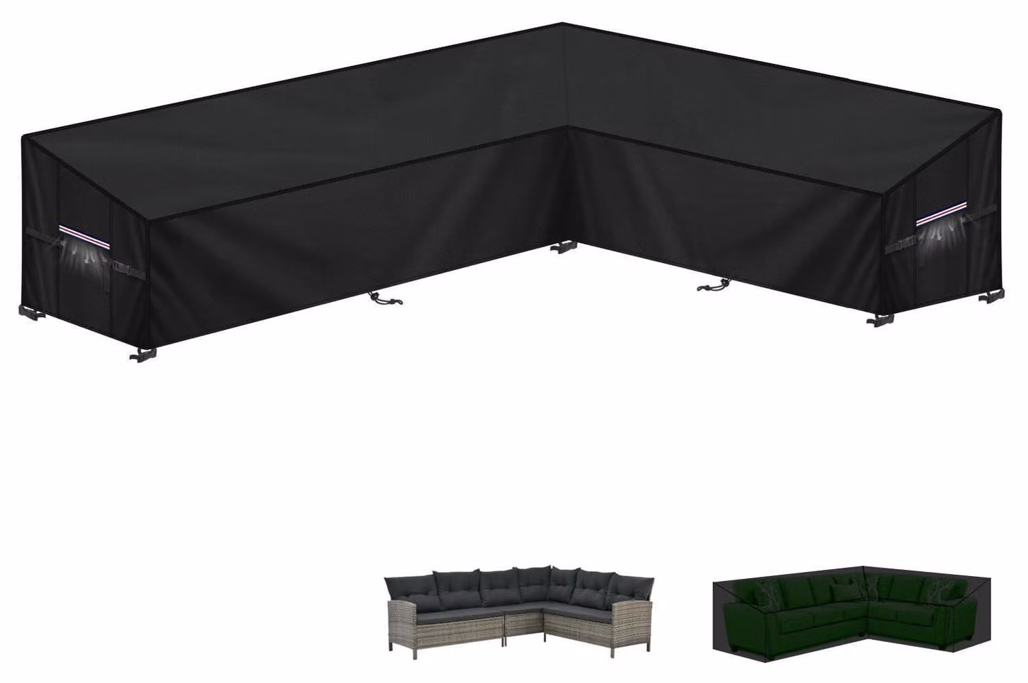 Telo protettivo a forma di L per mobili da giardino, dimensioni 260x210x87x80/60 cm, tessuto Oxford 420D, impermeabile, resistente al vento, con sistema di ventilazione