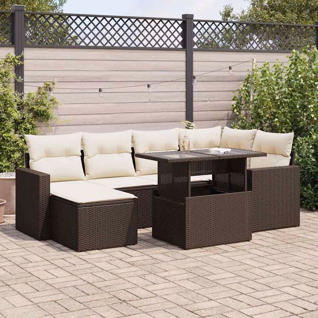 Maison Exclusive - Set Divani da Giardino 7 pz con Cuscini Marrone in Polyrattan