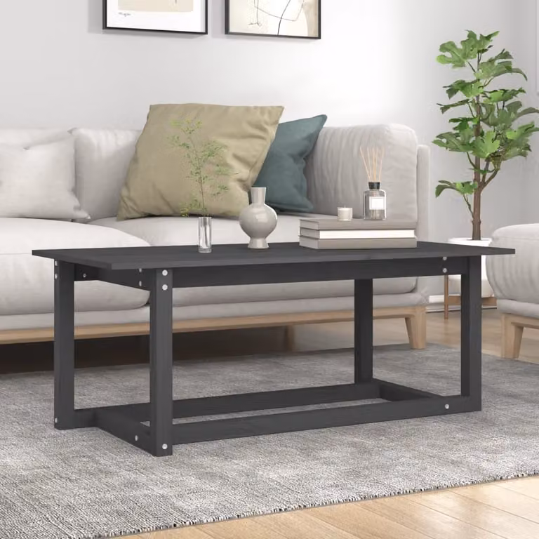 vidaXL Tavolino grigio 110x55x45 cm in legno di pino massiccio - Tavolino - Tavoli da caffè - Tavolino - Tavolino da divano