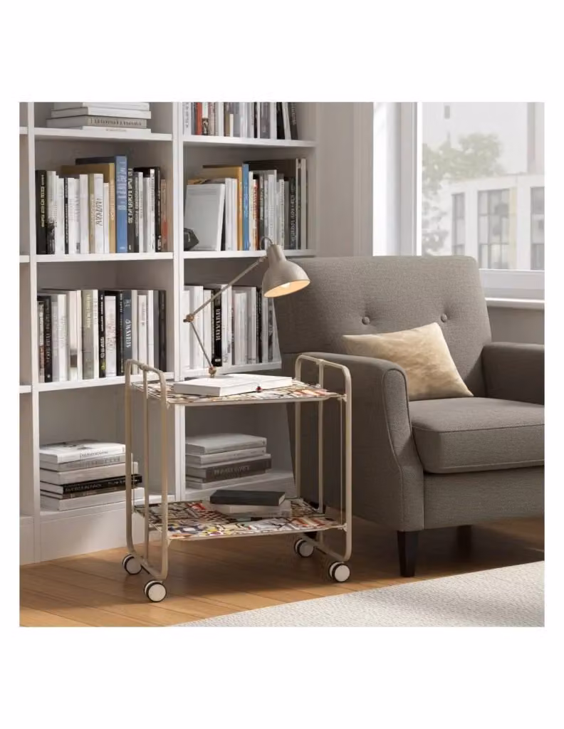 Carrello da cucina pieghevole Don Hierro colore sabbia con 2 ripiani e ruote L: 72 cm, P: 43 cm, H: 66 cm – 2
