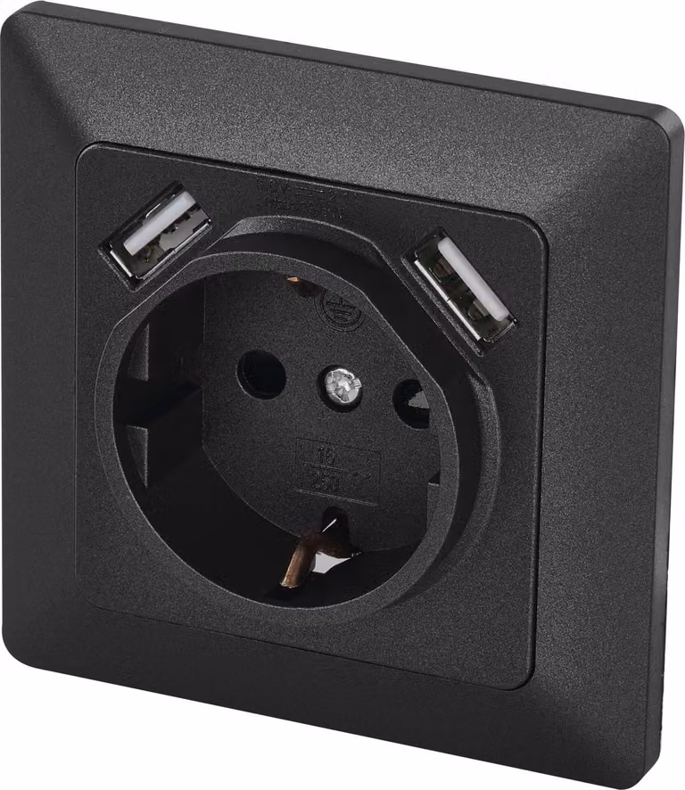 Presa di corrente con USB IP20 | SCHUKO Nero