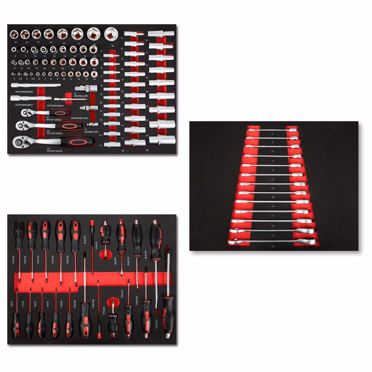 Set di utensili multitool EBERTH 114 pezzi Per carrello portautensili, inserti in schiuma etichettati, metallo duro, manici ergonomici