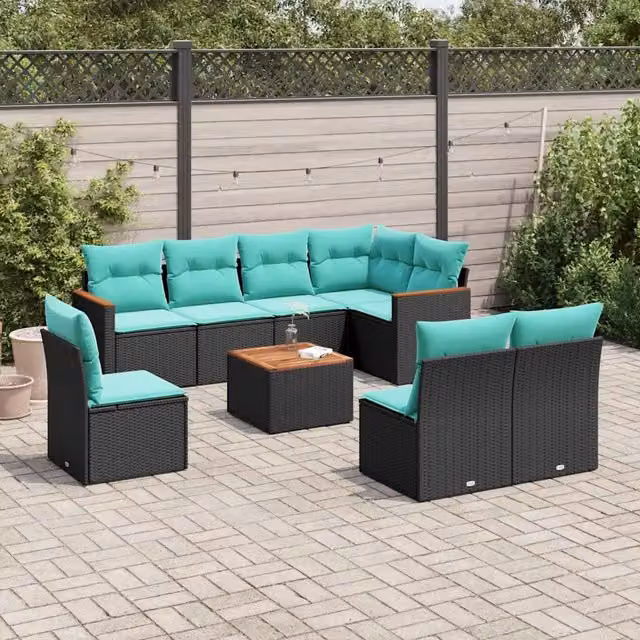 Set Divani da Giardino 9 pz con Cuscini Nero in Polyrattan 3226050