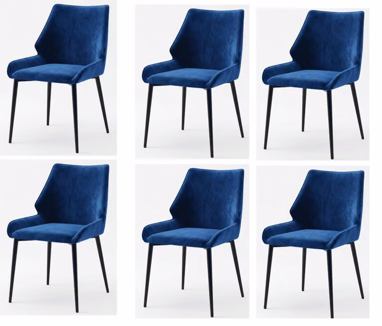 Set di 6 eleganti sedie da pranzo colore blu reale, tessuto pregiato