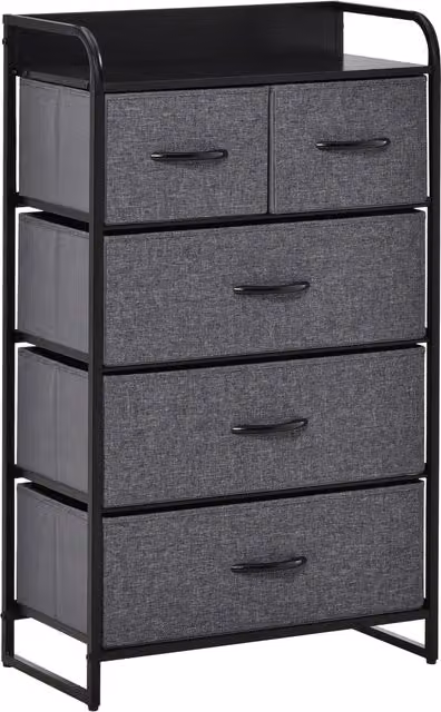 HOMCOM Cassettiera Mobiletto da Rangement con 5 Cassetti Pieghevoli in Tessuto e Metallo, Grigio, L 58 x P 29 x H 99 cm – 1