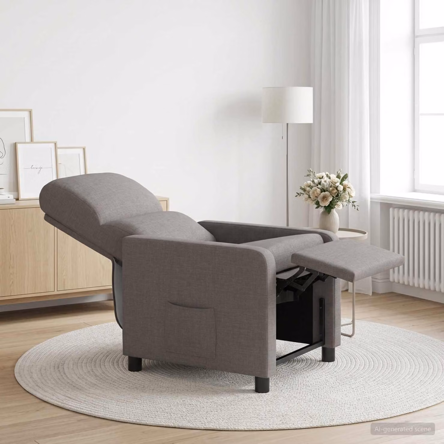 Poltrona reclinabile elettrica vidaXL in tessuto beige e grigio con braccioli per soggiorno e ufficio