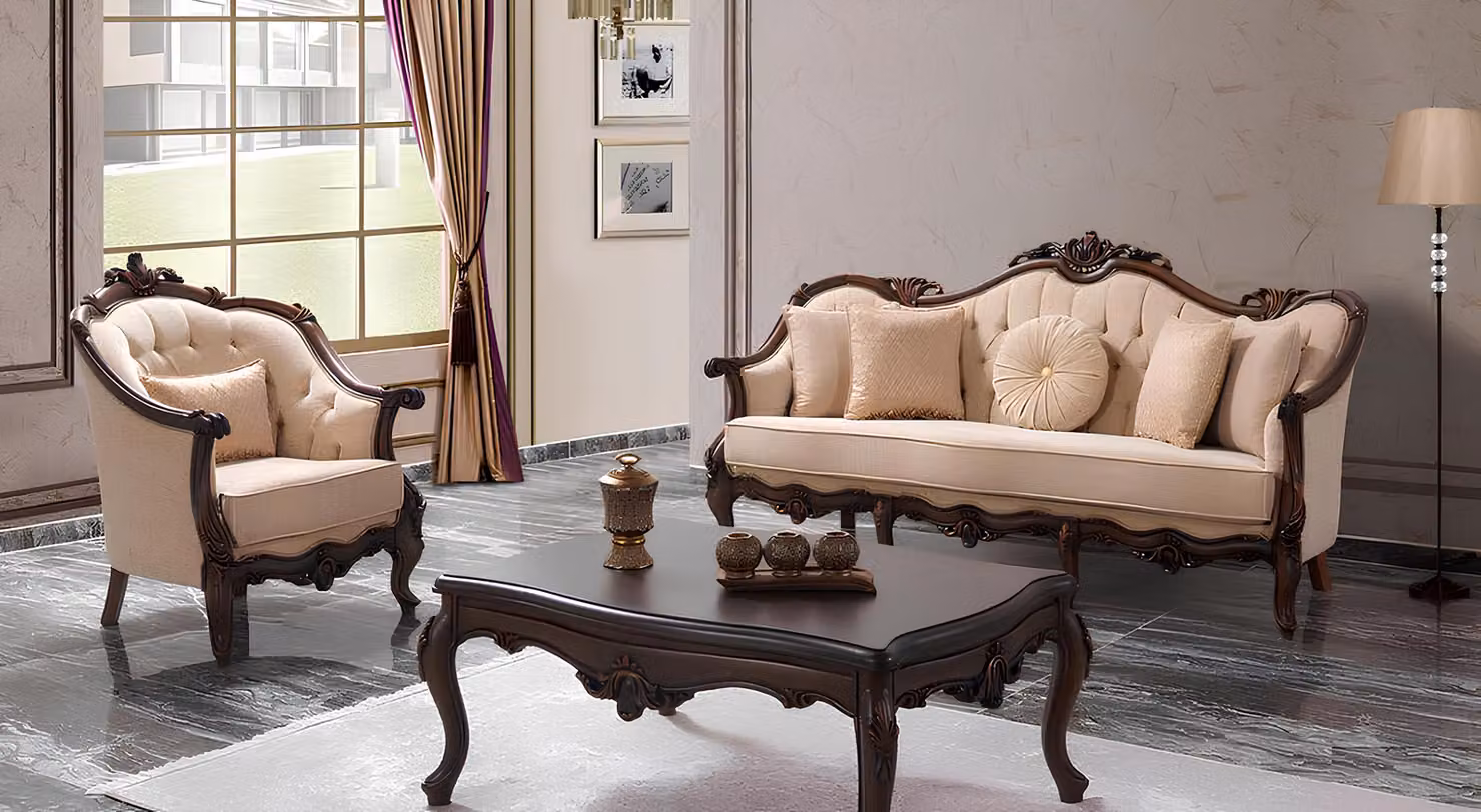 Polstersofa Chesterfield Garnitur Sofagarnitur Stoff Sofa Beige Set