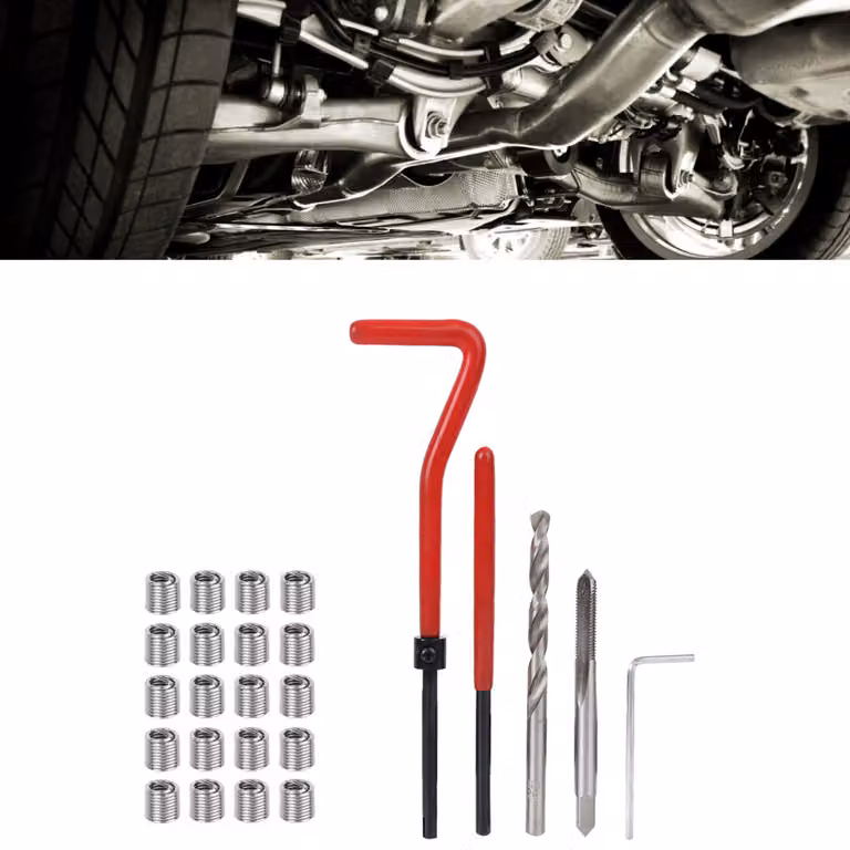 Set di riparazione filettature M5 da 25 pezzi con scatola in plastica trasparente per macchine utensili