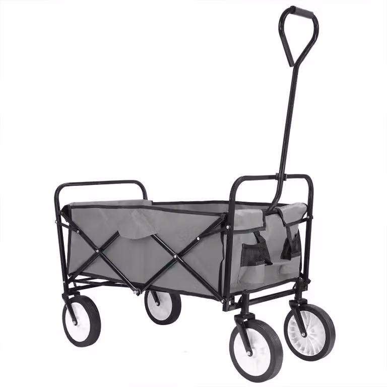Carrello pieghevole per il giardino - Carrello per il trasporto - Capacità di carico: 80 kg - Volume: 262 litri - 4 ruote - Lunghezza: 91 cm - Colore: grigio