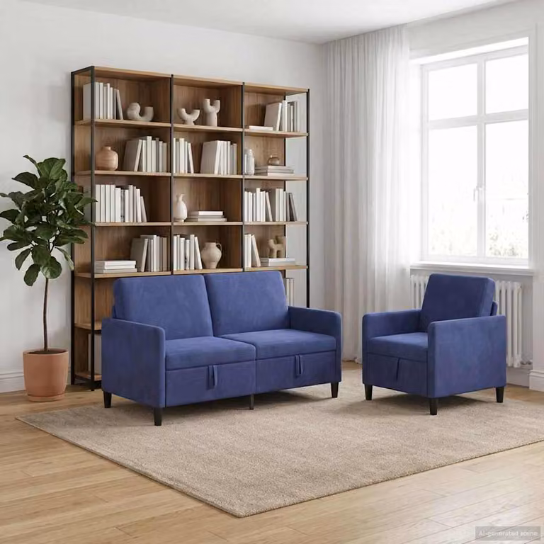 Set di 2 divani moderni vidaXL con funzione letto e contenitore, rivestimento in tessuto blu e nero per il tuo soggiorno