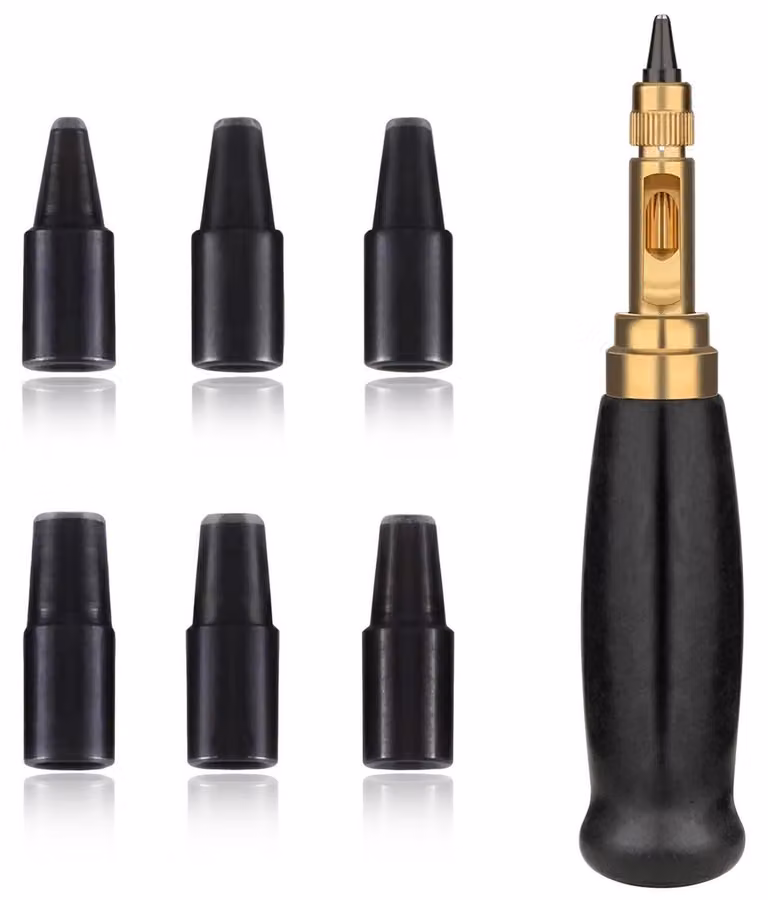 Carta in pelle Lochstanzer con 6 punte, da 1,5 a 4 mm, colore nero, manico in legno, lunghezza 13,5 cm