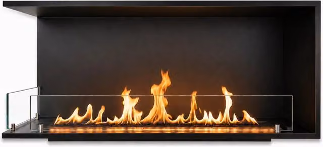 Urano 120 - Camino a Bioetanolo da Incasso Angolare Sinistro 120x50x30 cm con Bruciatore 3lt in Acciaio