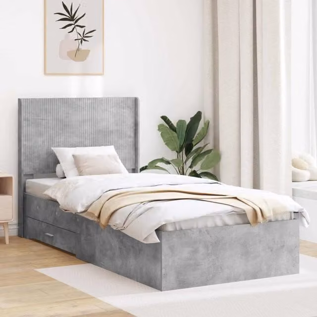 Letto con contenitore e testata vidaXL in tessuto Grigio, L: 140 cm, P: 193 cm, H: 82 cm