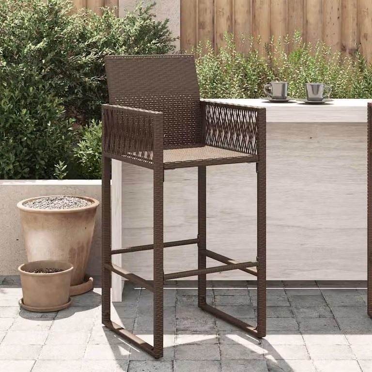 Set di 2 sgabelli da bar da giardino vidaXL in polyrattan marrone con braccioli