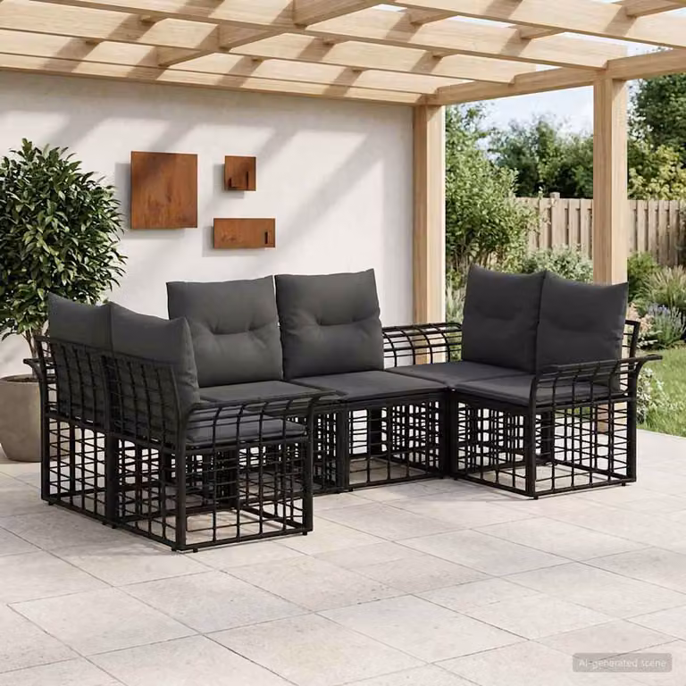 Set di divani da esterno vidaXL 6 pz con struttura in acciaio e cuscini, colore nero e grigio
