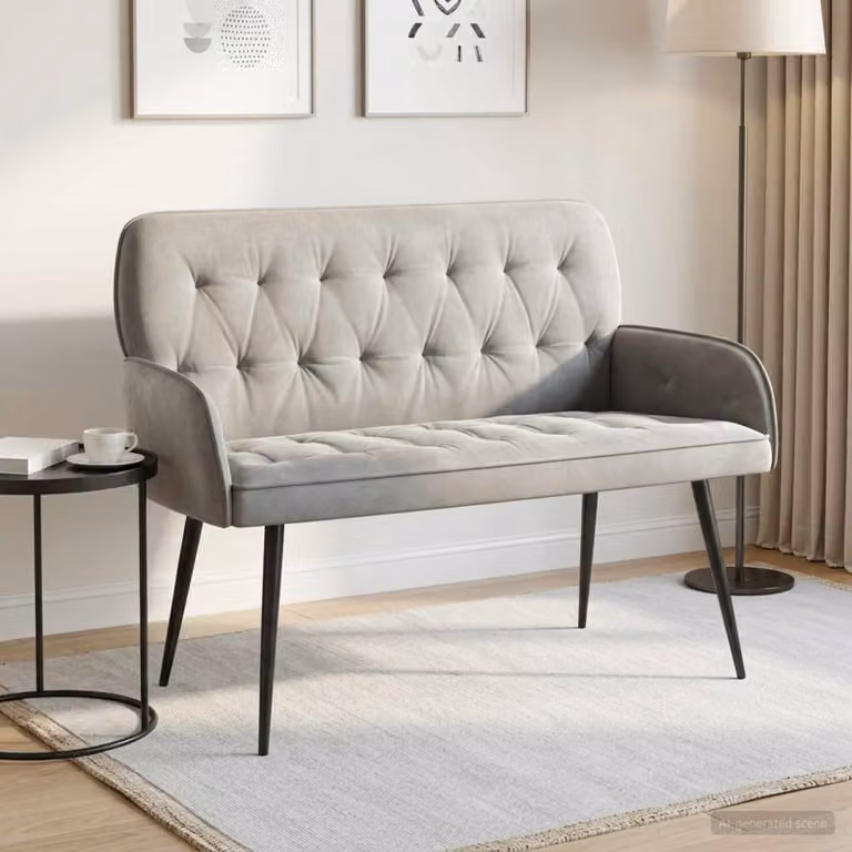 vidaXL Divano a 2 posti moderno in tessuto grigio con struttura mista e gambe in metallo e legno