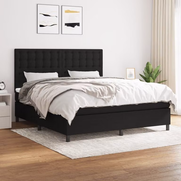 The Living Store Letto a molle con materasso nero 180x200 cm in tessuto
