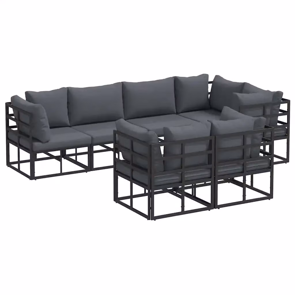Set Divano da Giardino a L vidaXL 7 pz in Alluminio Nero con Cuscini – 2