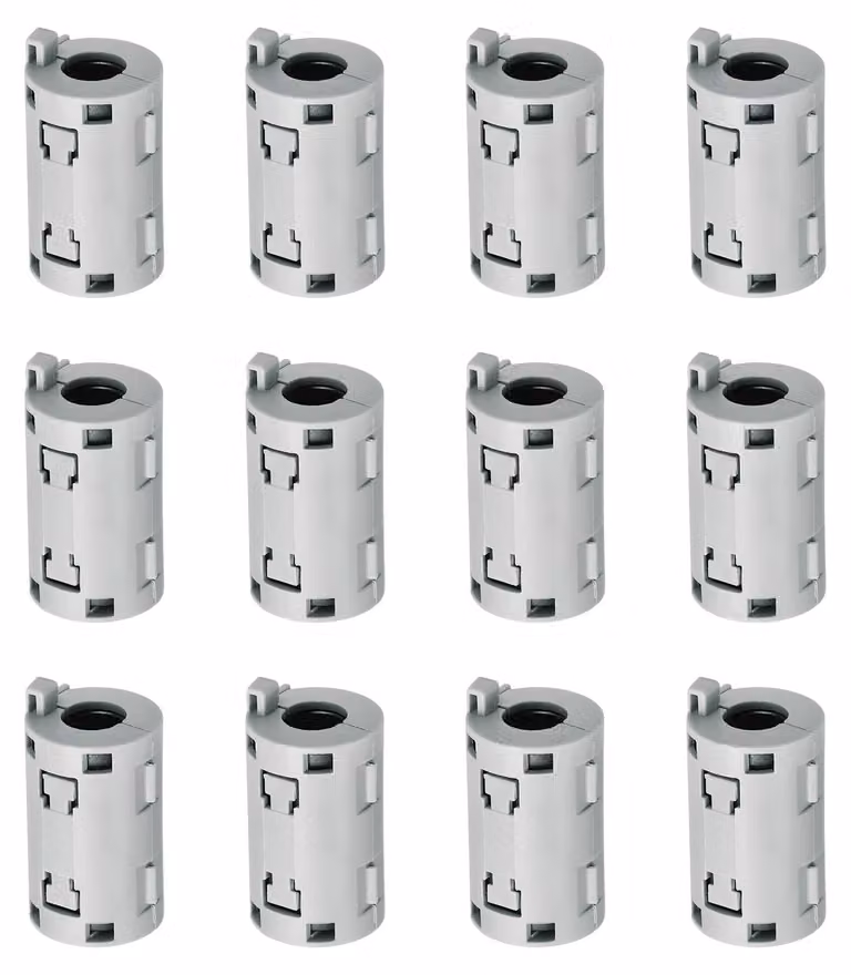 Anello ferromagnetico con clip, 12 pezzi, diametro interno 9 mm, grigio, per la soppressione delle interferenze elettromagnetiche