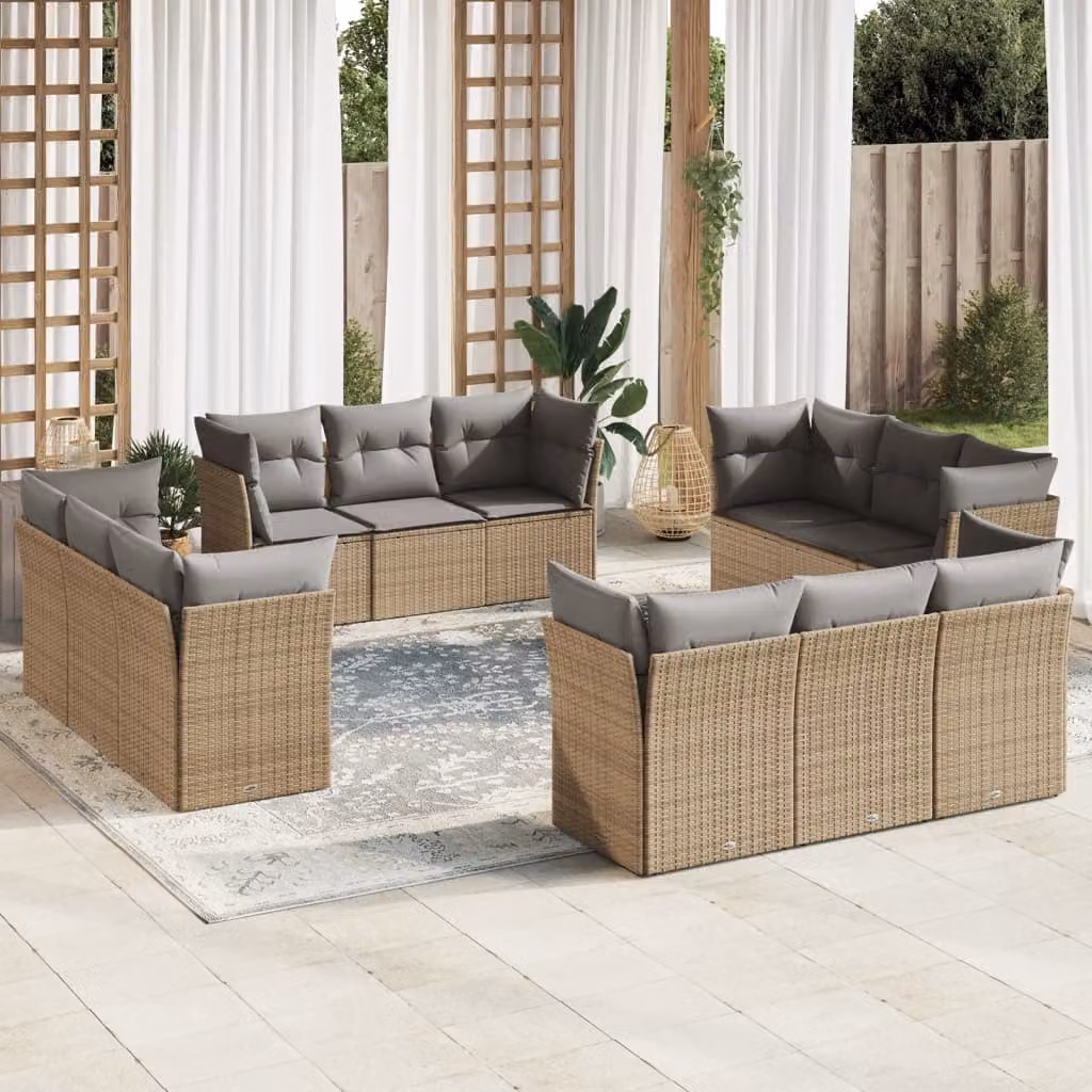 vidaXL Set Divani da Giardino a L con Cuscini Beige e Grigio in Polyrattan e Metallo – 1