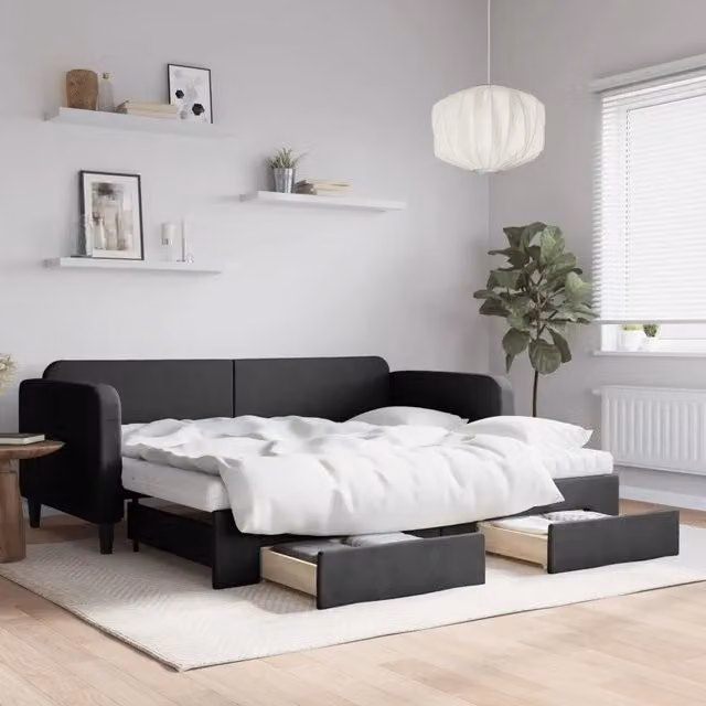 Divano Letto Estraibile con Cassetti vidaXL in Tessuto Nero L/P/H: 223 x 90 x 100 cm