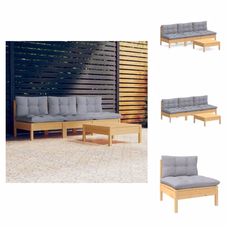 vidaXL Set di 4 pezzi da giardino con cuscini grigi in legno di pino - Set di mobili da giardino