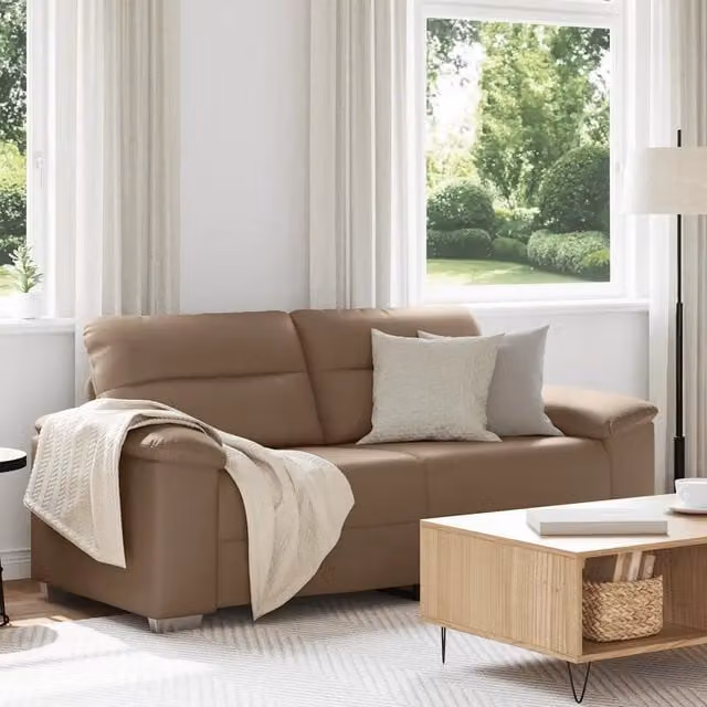 Divano a 2 posti moderno vidaXL in similpelle beige con cuscini, L: 180 cm, P: 81 cm, H: 84 cm – 1
