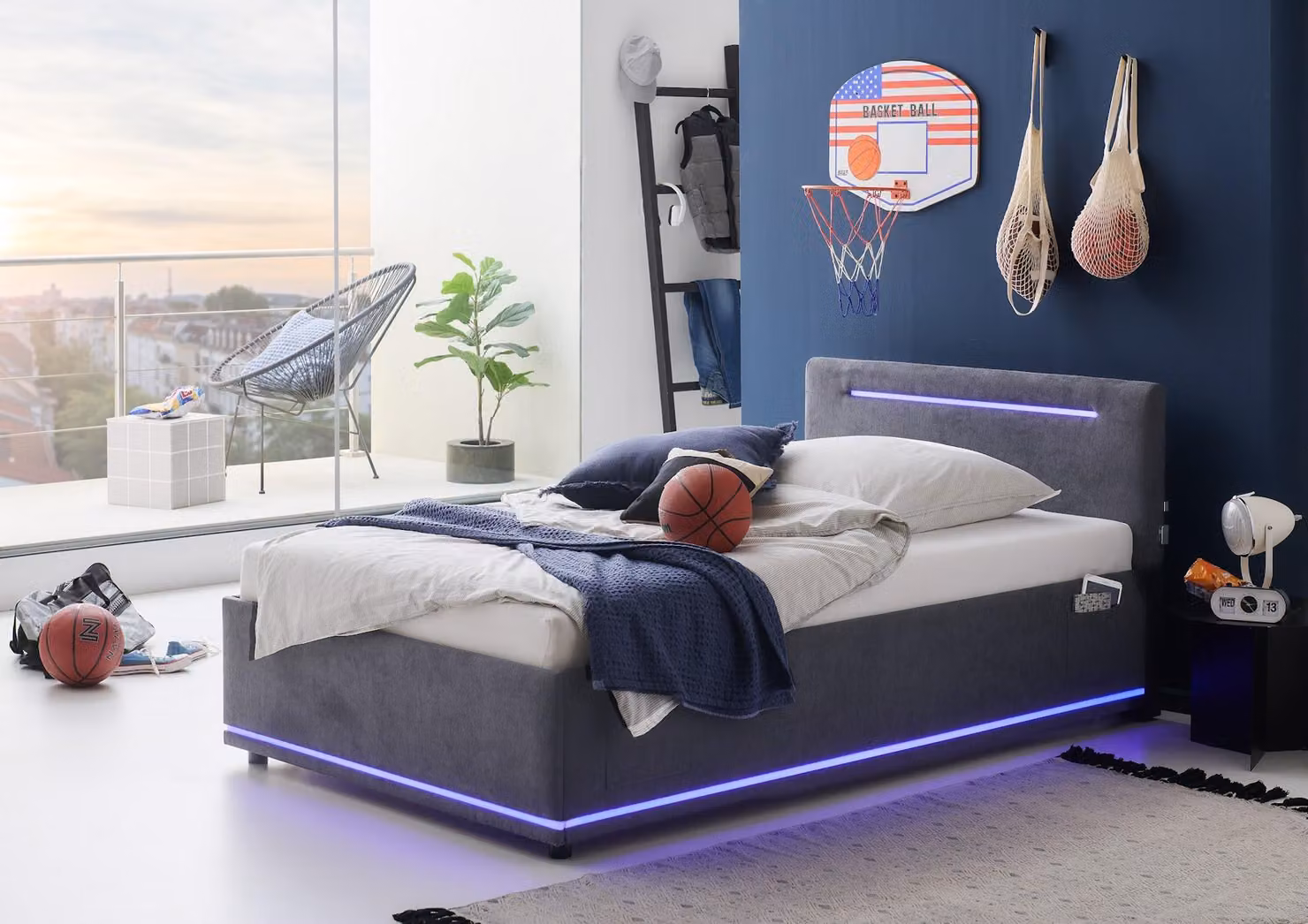 Meise Möbel Letto imbottito Circle con illuminazione a LED